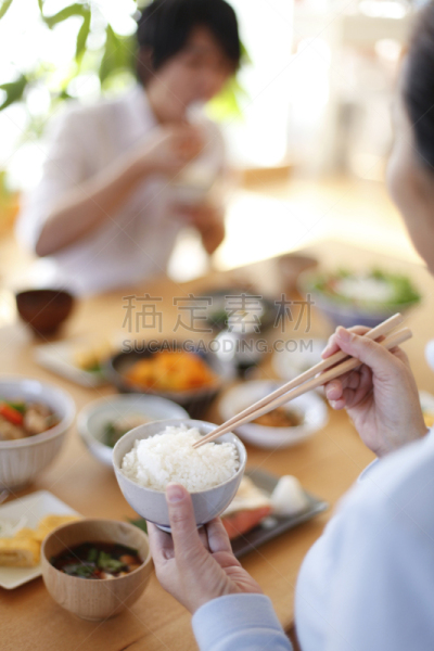 早餐,米,垂直画幅,日本,膳食,海产,煎蛋,2015年,健康生活方式,男人