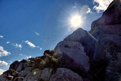 瑞凡峰,山,徒步旅行,正下方视角,天空,威尔士,旅行者,夏天,光,明亮