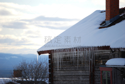 屋顶,冰柱,达拉纳,瑞典,水平画幅,雪,无人,黄昏,冰,摄影
