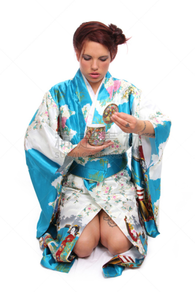 茶,女人,外衣,上菜,复古和服,中式衣领,长袖和服,绶带,和服腰带