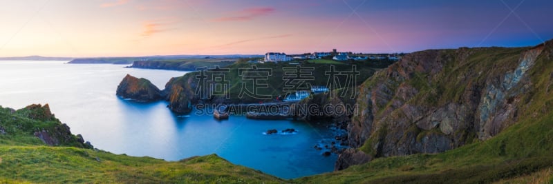 康沃尔,马里尔湾,旅游目的地,水平画幅,地形,无人,全景,英格兰,海岸地形,黄昏