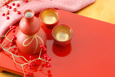 日本青酒,赤犬,日本酒壶,留白,水平画幅,无人,新年,含酒精饮料,新年前夕,稻