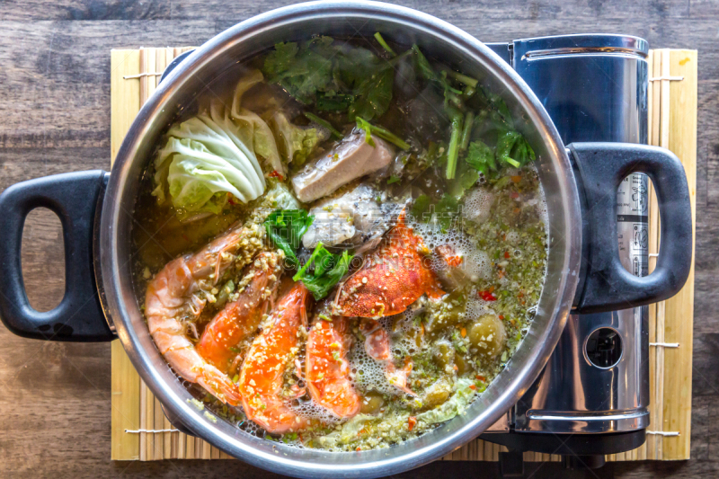 海产,波特派,蔬菜,热,泰国食品,焖菜,食品,扇贝,泰国,罗勒