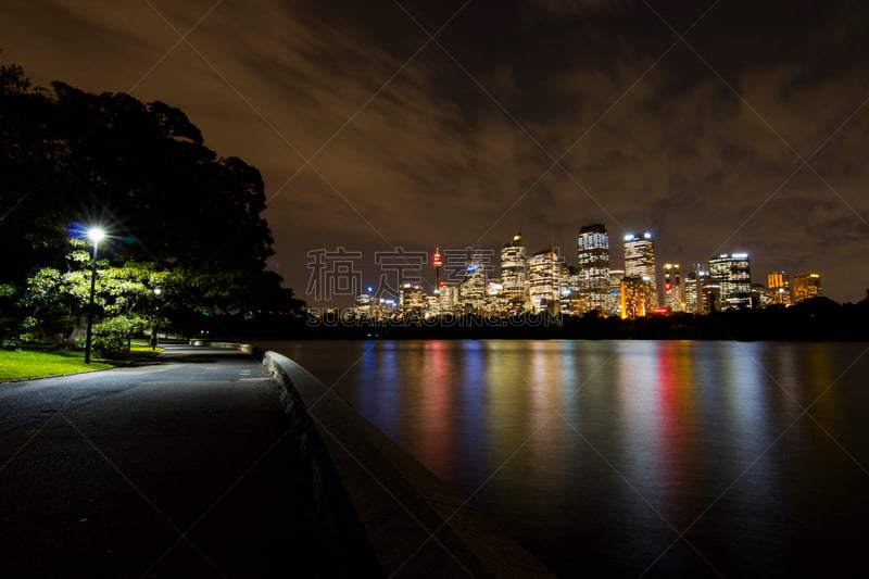 夜晚,城市天际线,悉尼,生物多样性公约,麦考利夫人角,新南威尔士,水平画幅,无人,曙暮光,植物园