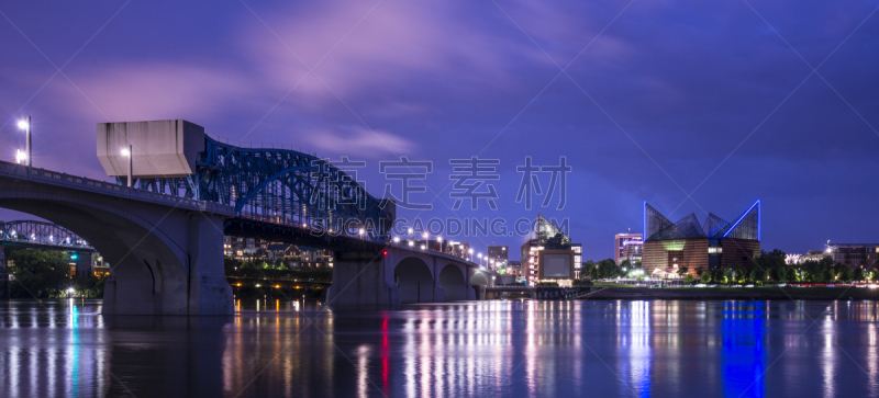 水,查塔努加,伦敦城,美国,水平画幅,夜晚,无人,运河,全景,城市天际线