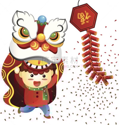 春节,狮子舞蹈,焰火,演出服,部分,中国,想法,舞蹈,动画片,新年