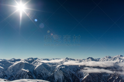 云,冬天,风景,山脉,在下面,天空,美,水平画幅,山,雪