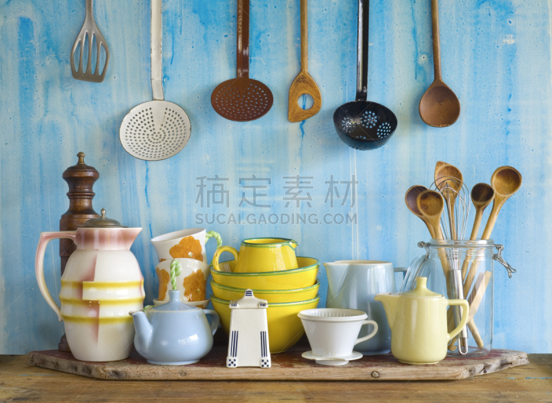 烹调用具,厨房器具,咖啡滤纸,餐具,复古风格,厨房,滤器,咖啡壶,刮刀,水平画幅
