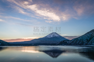 山,富士山,水,天空,美,水平画幅,雪,无人,火山地形,早晨