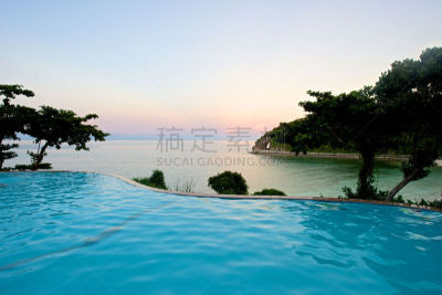 长滩岛,无边际泳池,落日海滩,风景,水,天空,度假胜地,水平画幅,早晨,户外