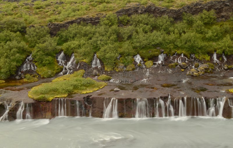 瀑布,Hraunfossar,冰岛国,西北省,水,美,水平画幅,无人,火山地形,纯净