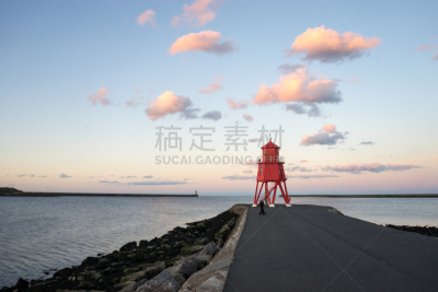灯塔楼,防波堤,兽群,天空,泰因威尔,南希尔兹,水平画幅,无人,英格兰,建筑外部
