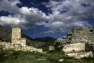 雅典卫城,纪念碑,水平画幅,无人,草原,夏天,户外,草,云景,过去