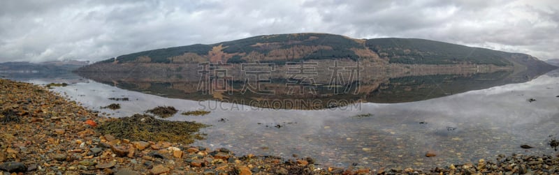 菲尼湖,全景,水,水平画幅,无人,苏格兰,户外,湖,反射,摄影