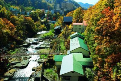 秋天,温泉,札幌,北海道,风景,黄色,红色,图像,叶子,足浴