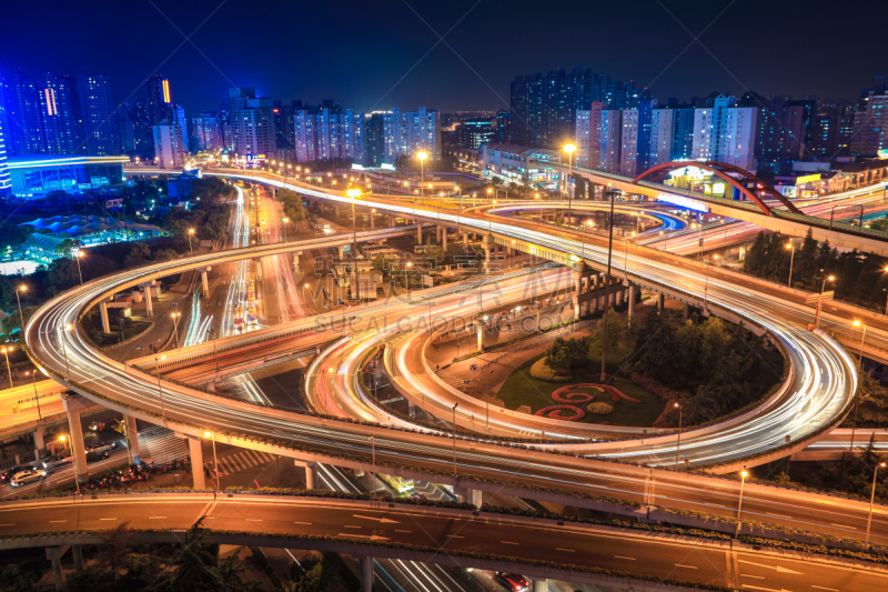 高架道路,城市,高架桥,水平画幅,高视角,夜晚,无人,交通,户外,都市风景