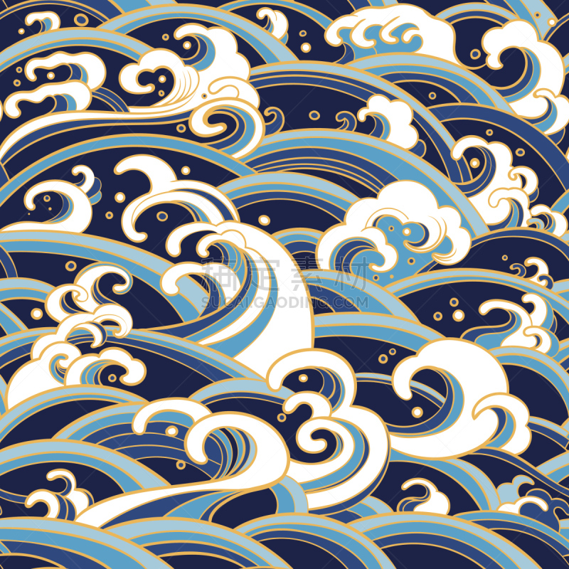 四方连续纹样,波浪,海啸,绘画作品,艺术,波形,日本,佛教,海洋,暴风雨
