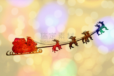 圣诞老人,贺卡,狐女,红鼻子驯鹿,动物雪车,水平画幅,无人,散焦,格子