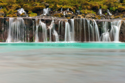 hraunfossar,冰岛国,自然美,水,天空,美,草原,水平画幅,瀑布,无人