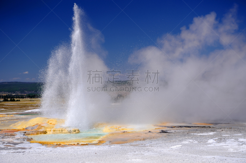 间歇泉,天空,蓝色,池塘,青绿色,下喷泉盆地,自然,水,黄石公园,美国西部