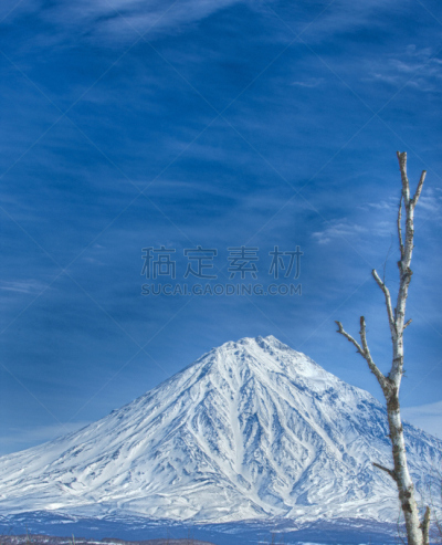 天空,堪察加半岛,阿瓦钦斯基火山,海洋,垂直画幅,美,山,雪,无人,火山地形