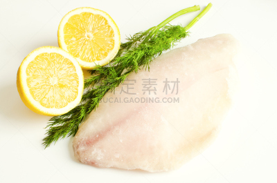 罗非鱼,冻结的,饮食,水平画幅,无人,莳萝,生食,白色背景,海产,背景分离