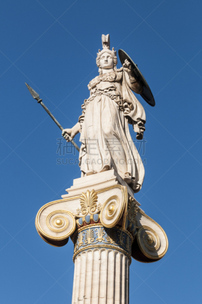 大理石,雕像,雅典娜,垂直画幅,天空,留白,盾,无人,女神,希腊