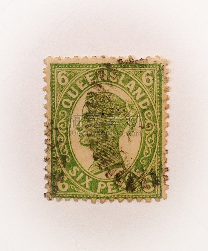 邮票,数字6,昆士兰州,华丽的,肖像,维多利亚州,密特里达提六世,英国,古董,邮局