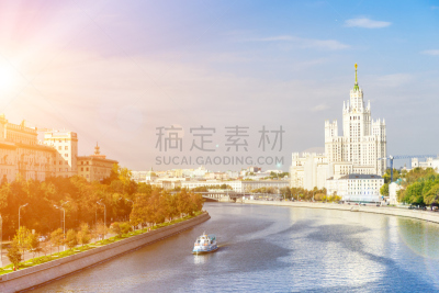 河堤,moscva河,水,天空,水平画幅,无人,符号,户外,莫斯科,都市风景