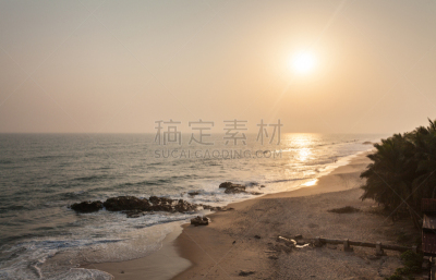 加纳,海岸线,海滩,斗篷,阿克拉,自然,留白,水平画幅,沙子,无人