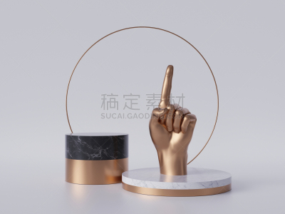 手,三维图形,圆柱体,黑色,黄金,空白的,概念,华贵,底座,设计