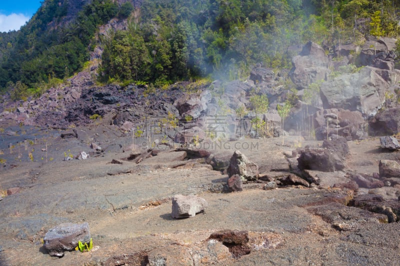 火山口,室内地面,几劳亚活火山,硫磺,在底端,夏威夷大岛,风管,地震,火山喷口,异国情调