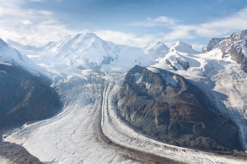 gorner glacier,瑞士阿尔卑斯山,北河三山,蓖麻山,波琉斯,卡斯托尔,莫堤玫瑰山,戈尔内格拉特,策尔马特,宾尼的阿尔卑斯山脉