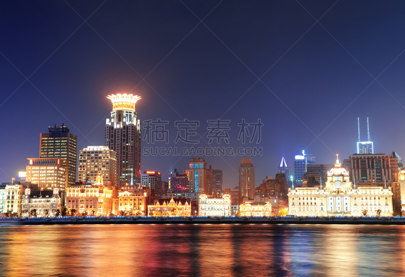 建筑,上海,外滩,水平画幅,夜晚,无人,全景,户外,滨水,都市风景