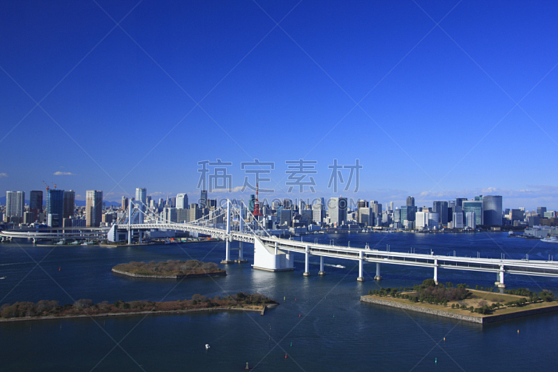 东京塔,建筑外部,动物群,彩虹桥,东京彩虹桥,东京湾,水平画幅,高视角,无人,日本