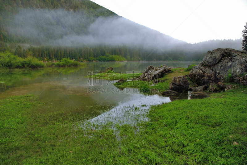 湖,雾,地形,水,停泊的,旷野,摩尔人风格,气候,水平画幅,Julian Alps