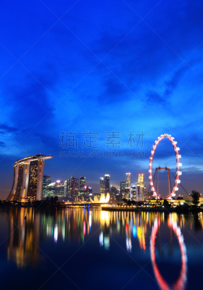 夜晚,城市天际线,新加坡市,垂直画幅,新加坡,建筑,无人,户外,城市,滨海湾