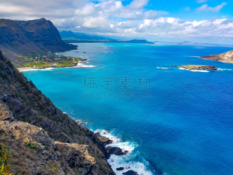 海岸线,天空,美国,水平画幅,云,地形,无人,蓝色,太平洋岛屿,户外