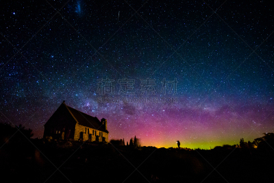 南极光,银河系,天空,太空,星系,水平画幅,夜晚,观众
