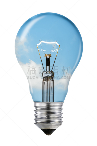天空,电灯泡,蓝色,背景分离,好主意,下一步,灯丝,垂直画幅,脑风暴,商务策略