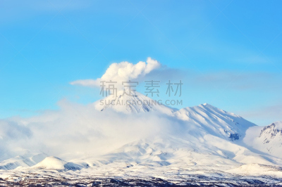 俄罗斯,火山,水,天空,水平画幅,形状,山,沙子,雪,火山地形