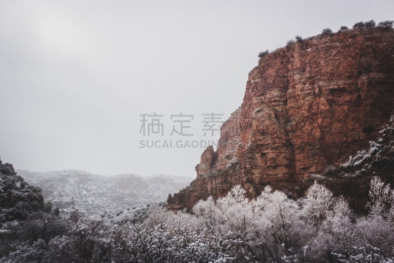 雪,峡谷,旅途,小路,红岩石,河流,岩石,户外,孤峰群,铁路运输