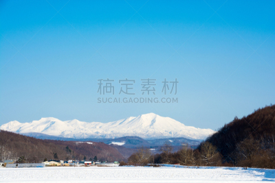 天空,冬天,蓝色,山脉,留白,里山,水平画幅,雪,无人,火山地形