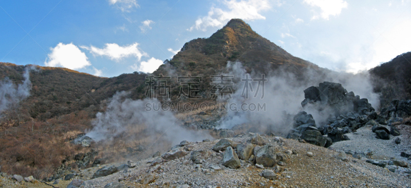 箱根园,火山,天空,里山,水平画幅,无人,火山地形,户外,硫磺,反差