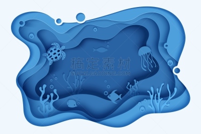 海龟,水下,鱼类,矢量,蝴蝶鱼,波形,深的,月鱼,礁石,纸