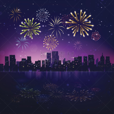 节日,都市风景,城市天际线,夜晚,矢量,焰火,背景,周年纪念,景观设计,色彩鲜艳