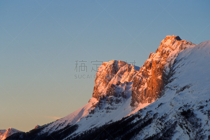 the vercors,寒冷,水平画幅,雪,无人,早晨,户外,彩色图片,冬天,山