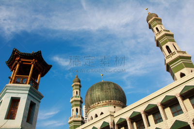 清真寺,天空,西宁,灵性,水平画幅,圆顶建筑,建筑,无人,蓝色,时尚