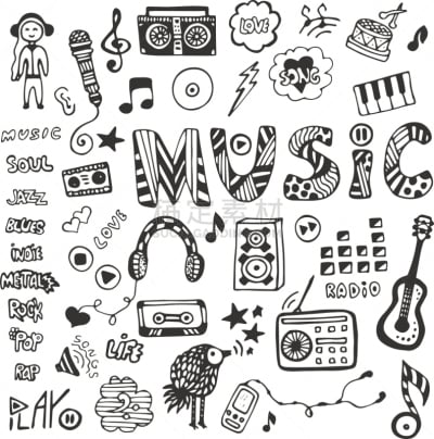 绘画插图,乱画,音乐,符号,矢量,动物手,舞台,音符,摇滚乐,竖琴