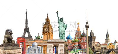 国际著名景点,旅游目的地,地球形,概念,白色背景,分离着色,旅行,旅游,学习,摄影